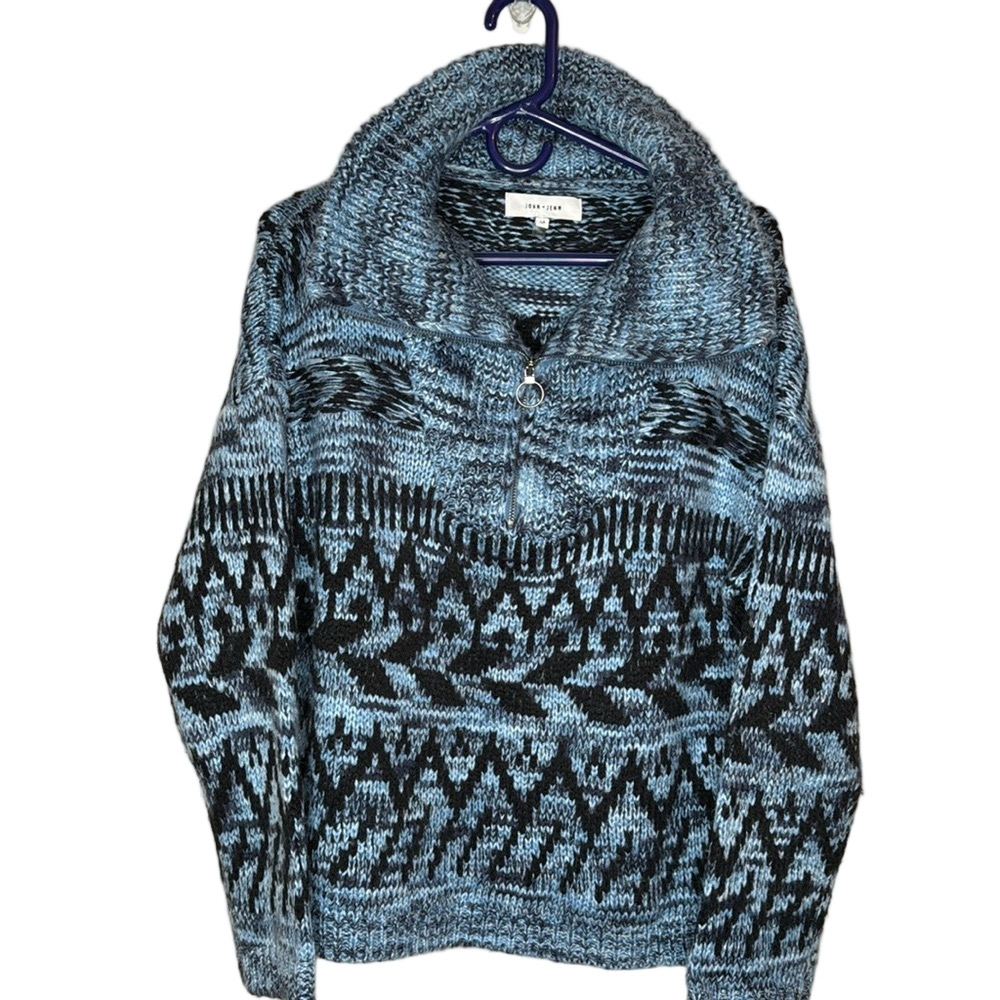 John + Jenn quarter zip oversized sweater size small blue and navy with black - Picture 1 of 6